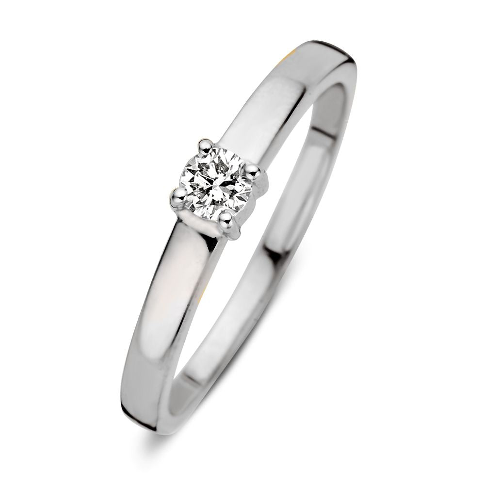Anello in oro bianco 14 carati con diamante brillante di 0,16 carati.