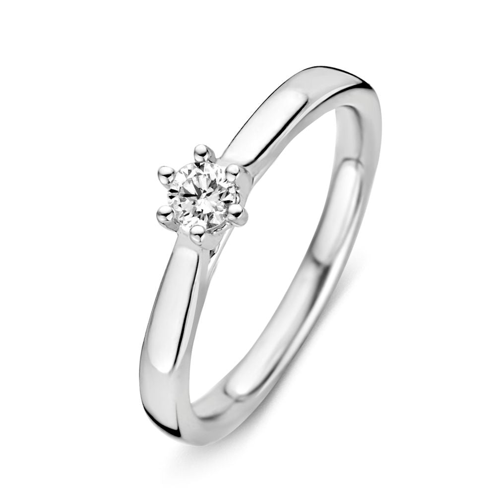 Anello in oro bianco 14 carati con diamante brillante di 0,19 carati.
