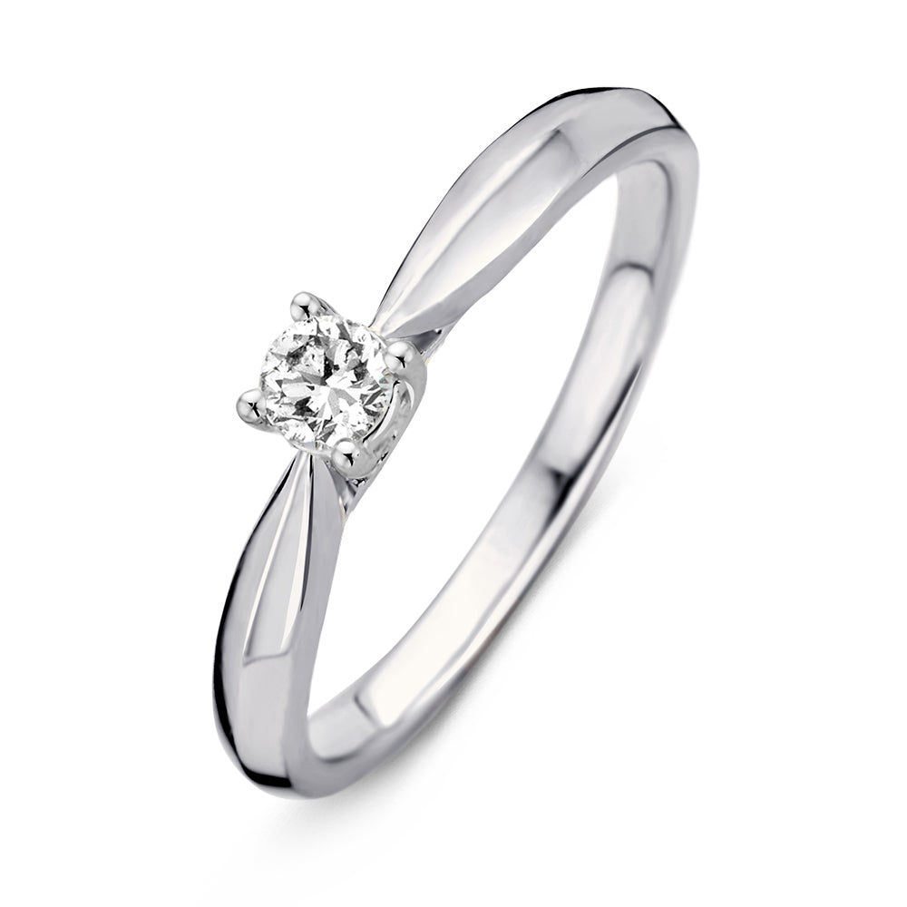 Anello in oro bianco 14 carati con diamante brillante di 0,19 carati.