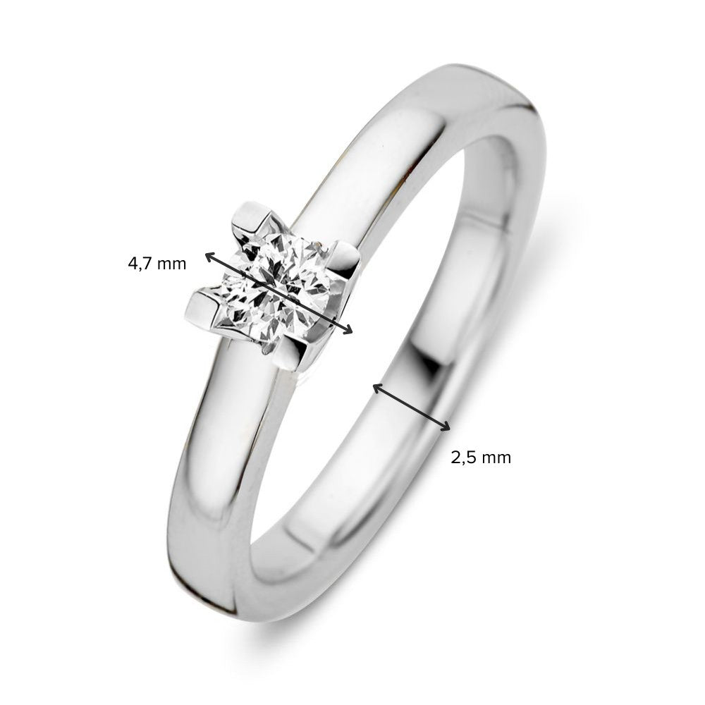 Anello in Oro Bianco 14 Carati con Diamante Brillante da 0,19 Carati e Stile Moderno