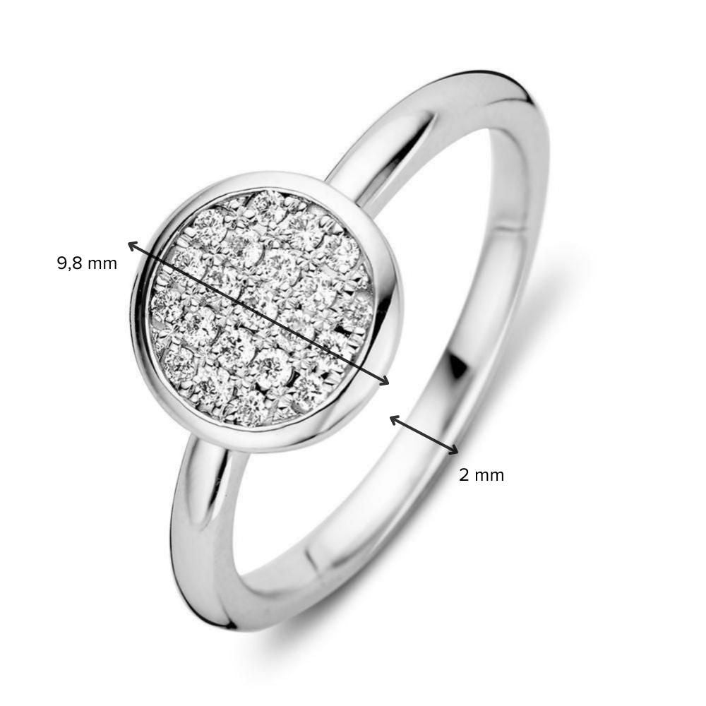 Anello da donna in oro bianco rodiato con brillante da 0,20 carati in incasso pavé