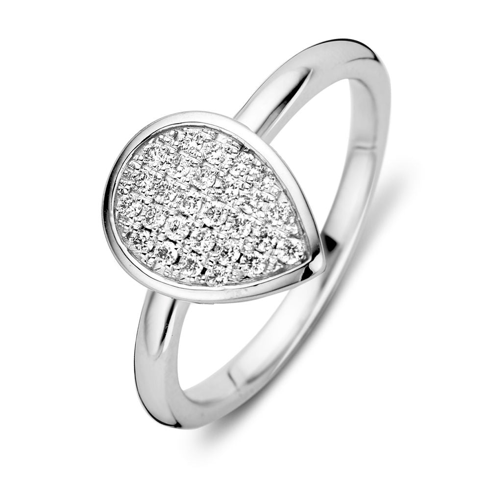 Anello da donna in oro bianco rodiato con brillante da 0,20 carati in pavé.