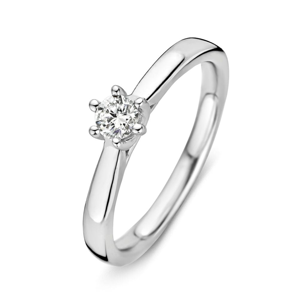 Anello in oro bianco con diamante brillante (0,24 carati) e finitura lucida.