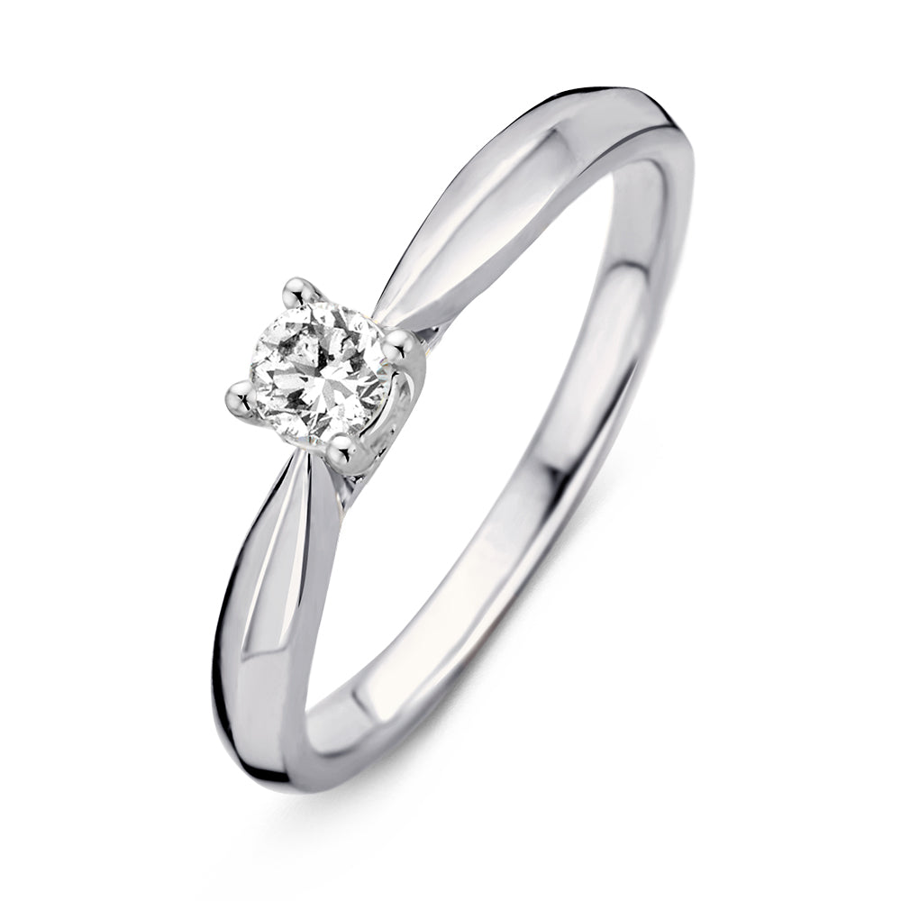 Anello in oro bianco elegante con diamante brillante (0,24 carati totali).