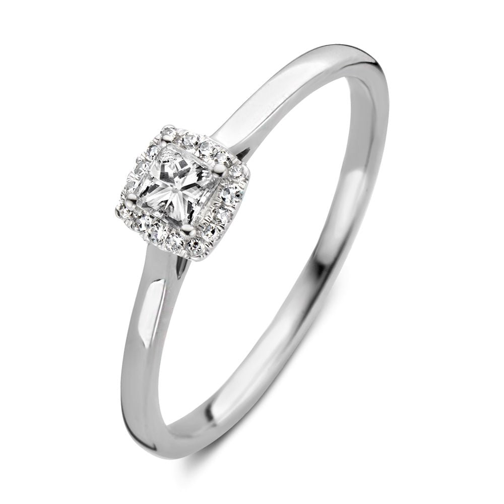 Anello in oro bianco elegante con diamante taglio princess di 0,24 carati.