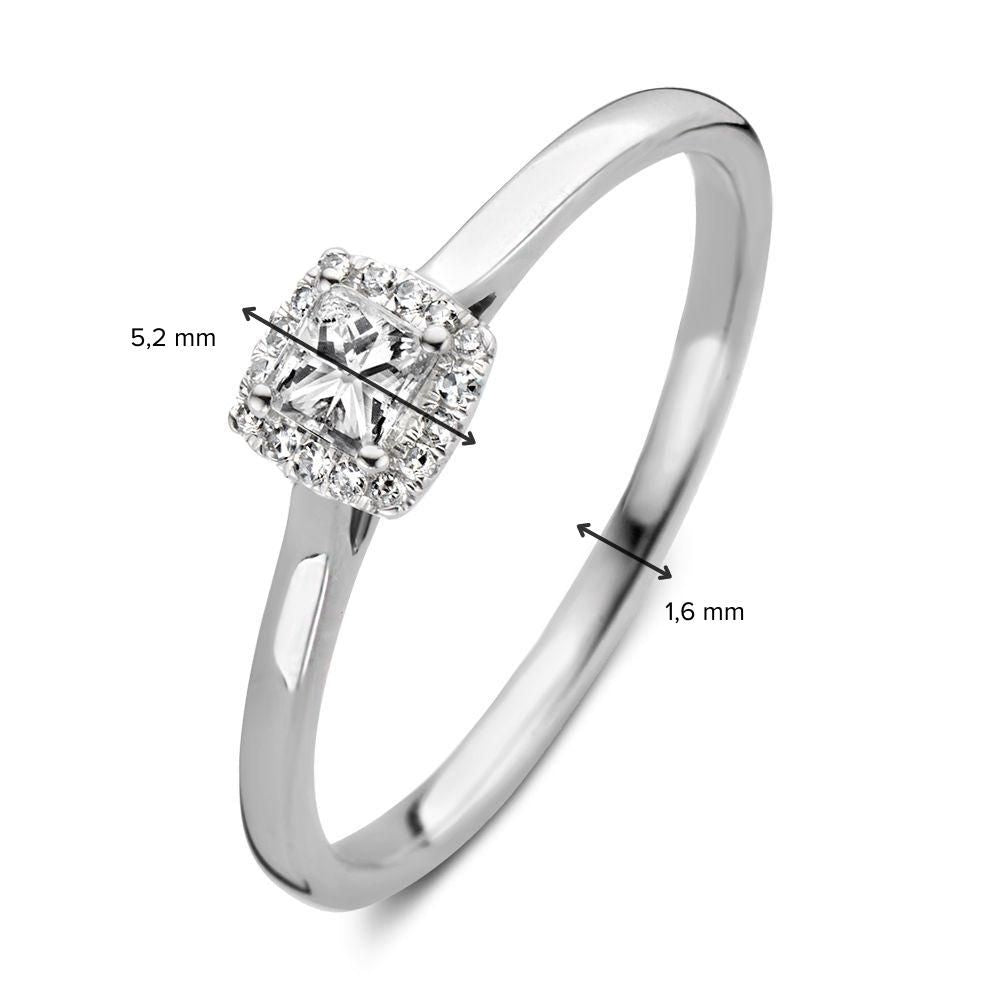 Elegante anello in oro bianco con diamante taglio princess (0.24 carati totali)