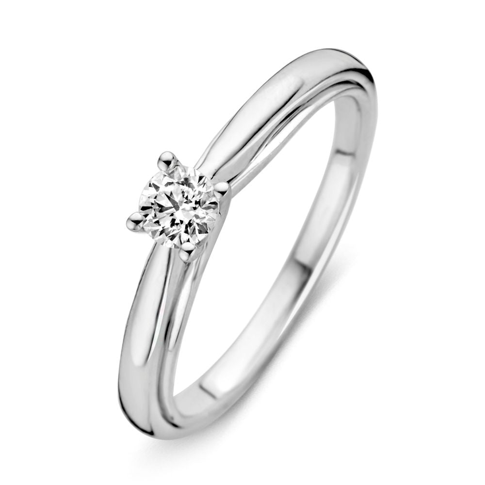Anello in oro bianco con diamante brillante da 0,25 ct, design semplice e raffinato.