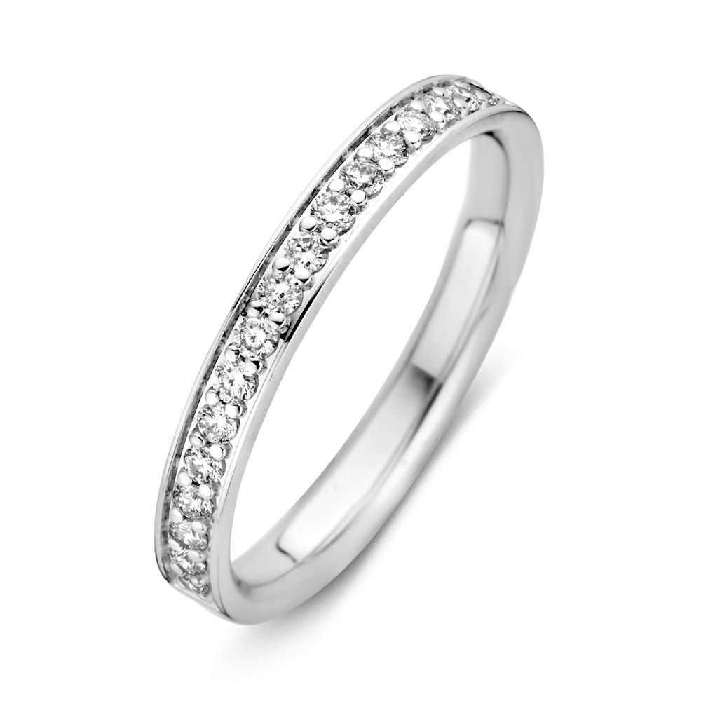 Anello in oro bianco lucido con diamanti brillanti, peso totale 0,27 ct.
