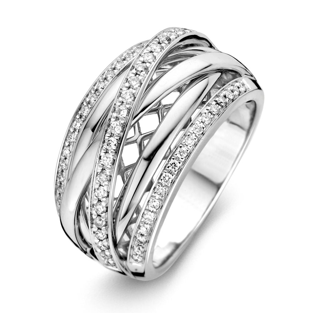 Anello in oro bianco con diamanti brillanti, design intrecciato, 0,34 crt.