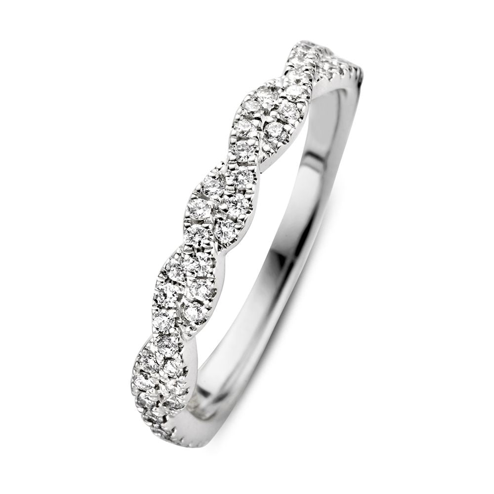 Anello in oro bianco con fascia intrecciata e diamanti – 0,34 crt.