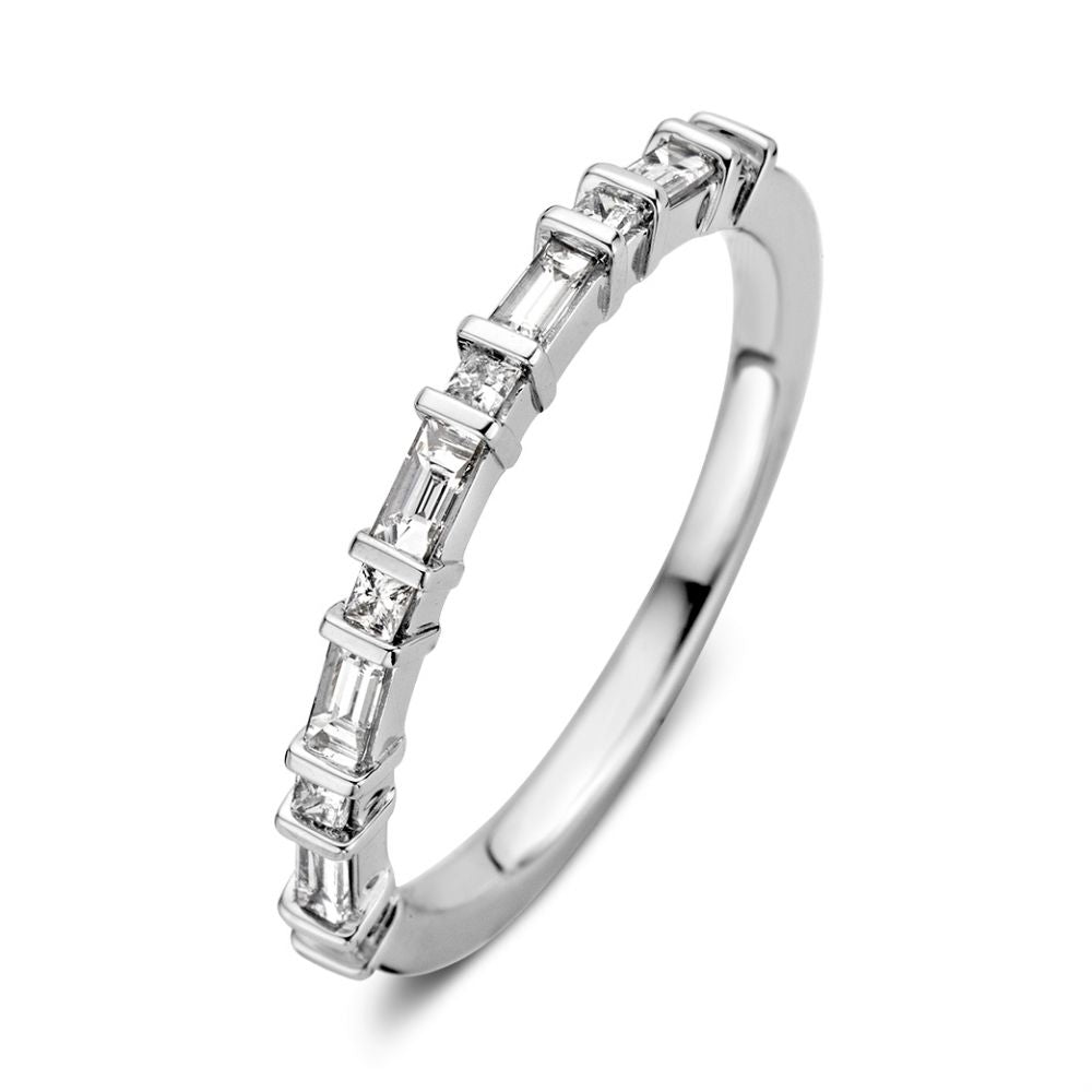 Anello in oro bianco con diamanti taglio princess e baguette, 0,36 ct.