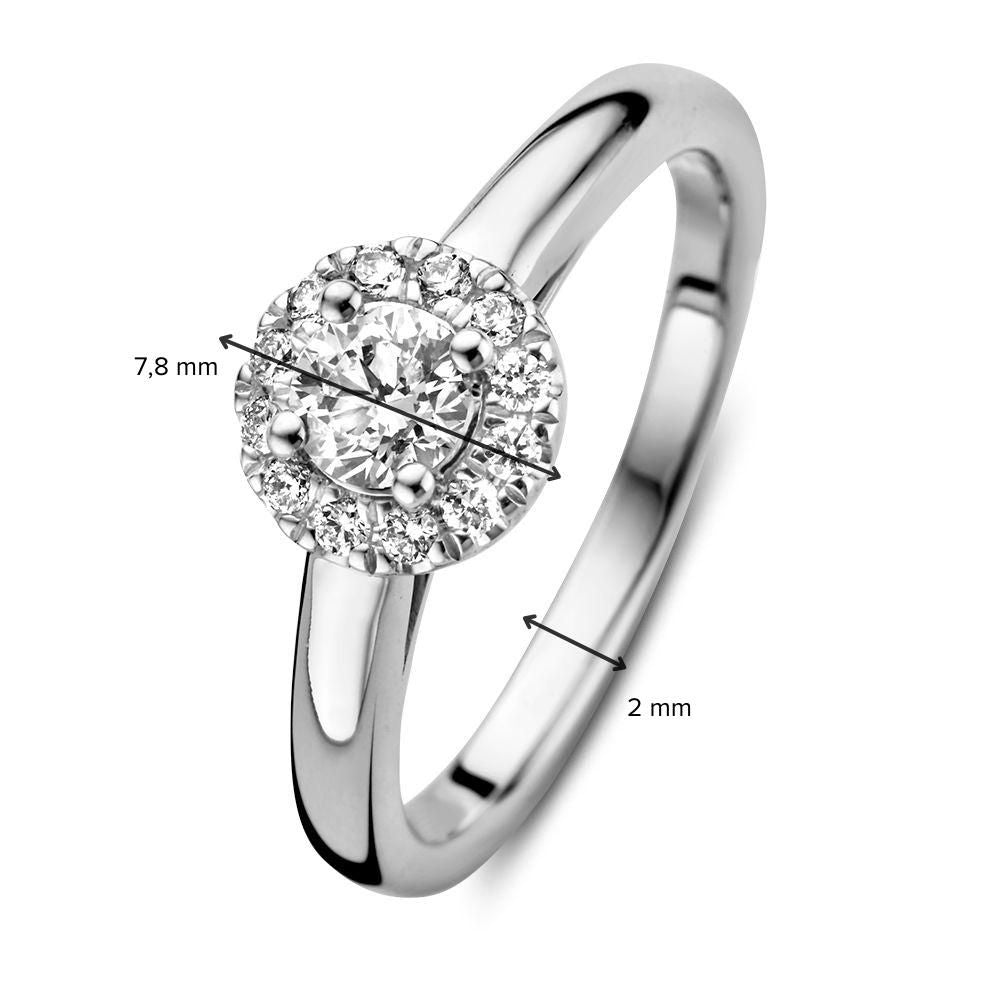 Elegante Anello Entourage in Oro Bianco con Diamante Centrale da 0.40 Carati
