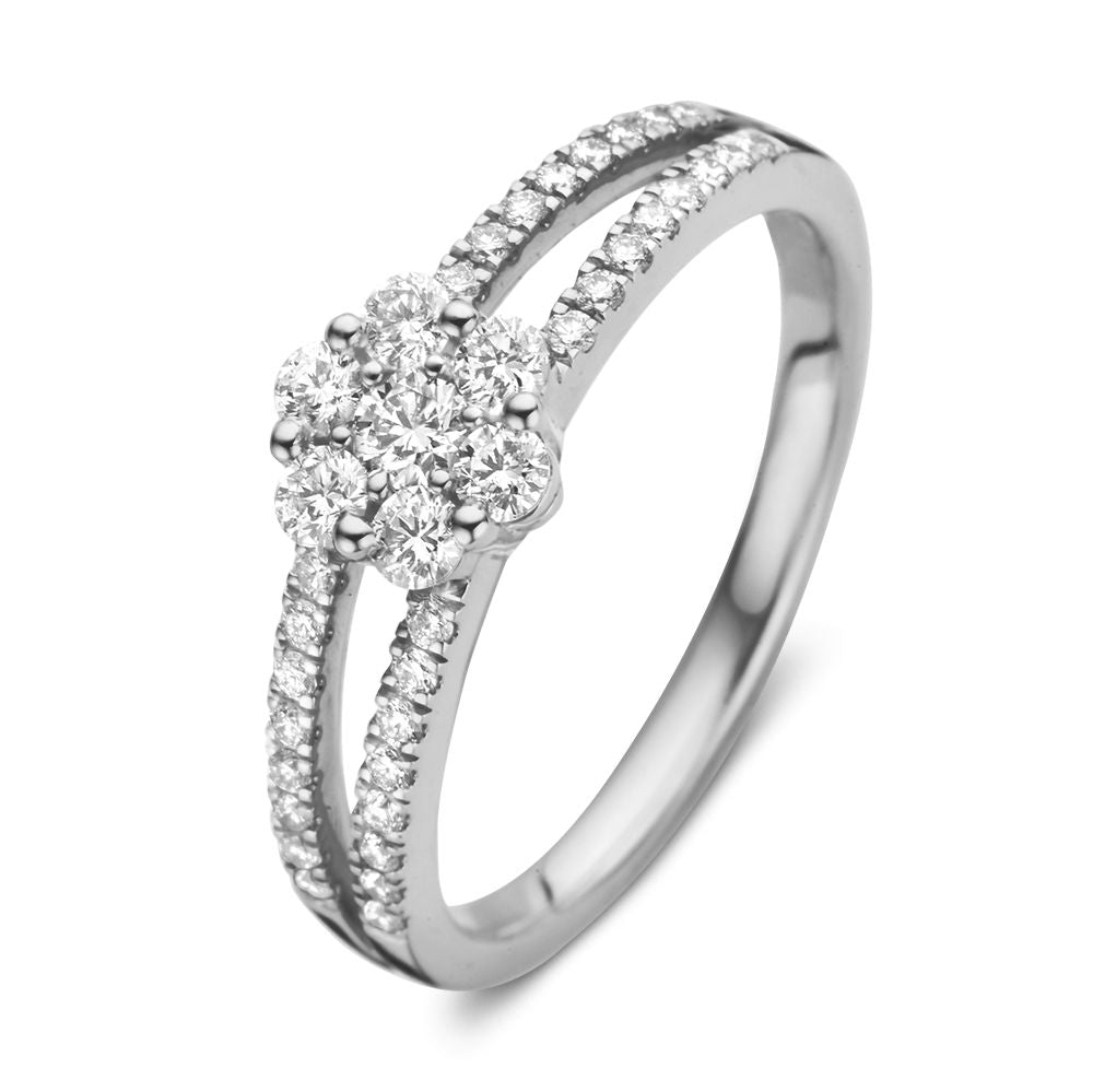 Anello in oro bianco elegante con brillante circondato da diamanti galleggianti da 0,55 ct.