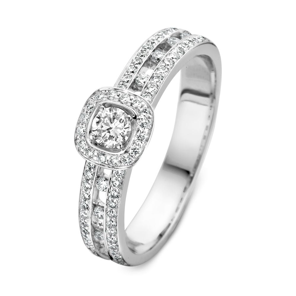 Anello halo classico con diamanti da 0,55 carati in stile moderno.