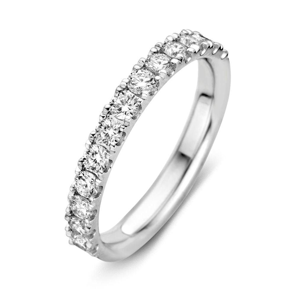 Anello in oro bianco 14 carati con diamanti, design sottile e brillante.