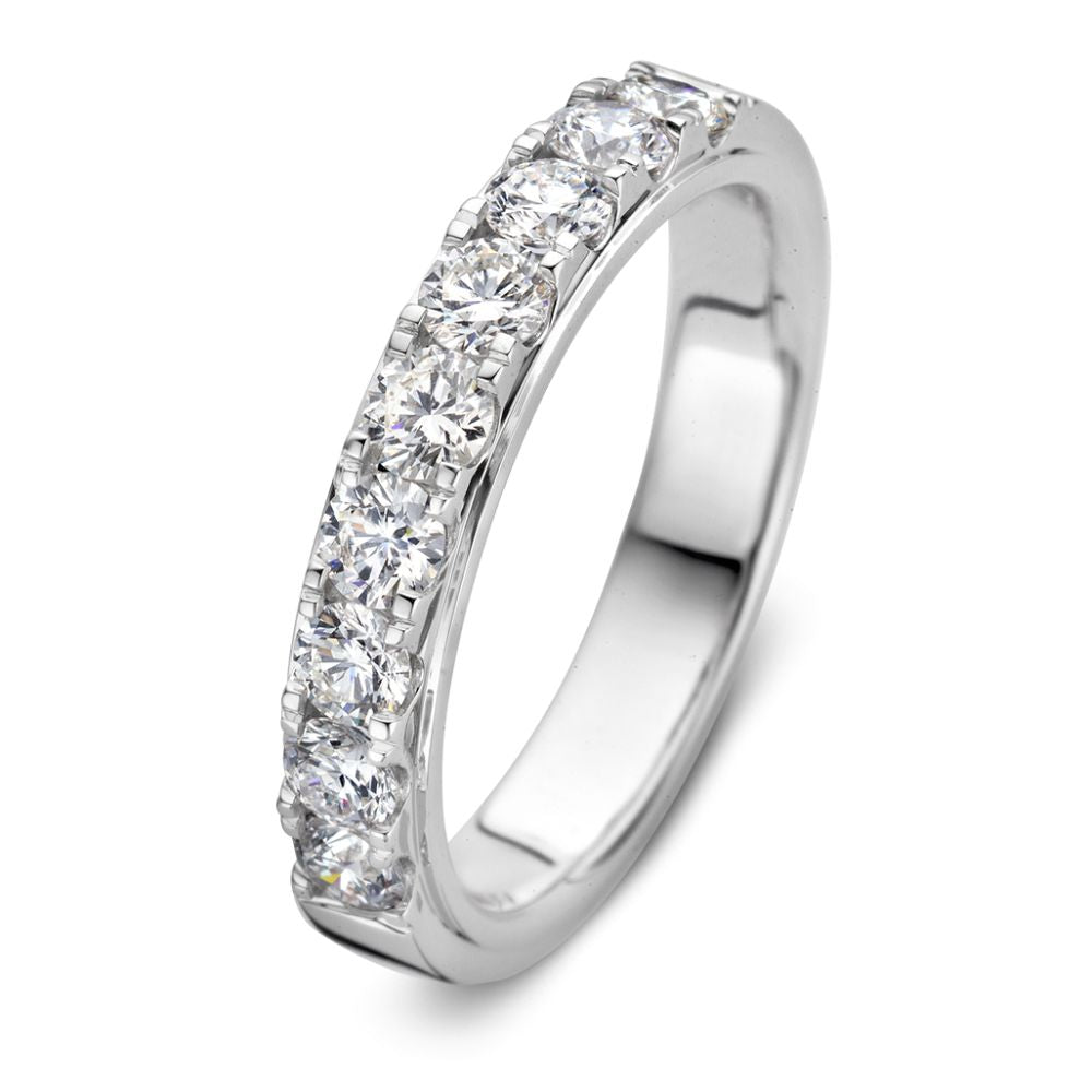 Anello in oro bianco 14K con diamante brillante da 1,00 carato in impostazione mezza eternità.