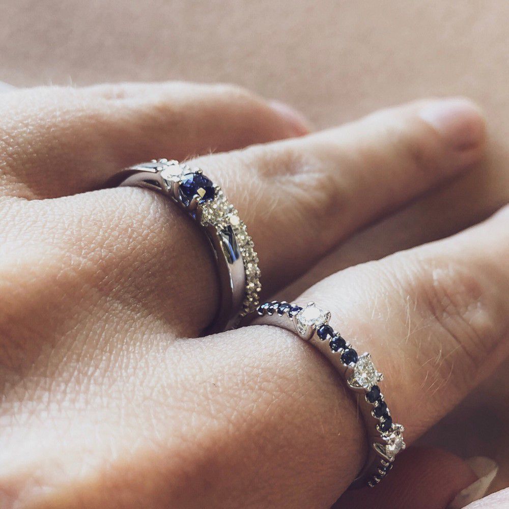 Anello da Donna in Oro Bianco con Zaffiro e Brillante - Eleganza Senza Tempo