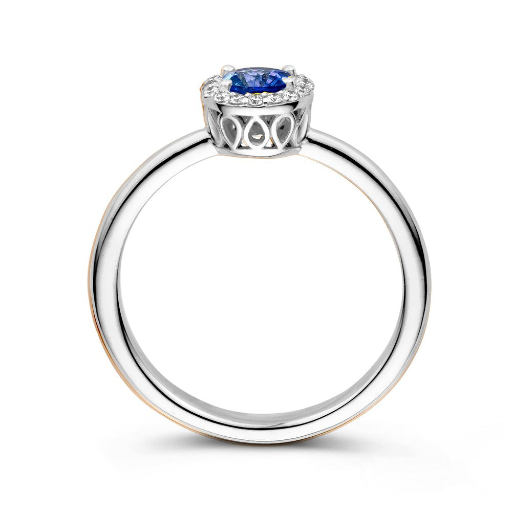 Anello Entourage in Oro Bianco 18kt con Zaffiro Blu e Diamanti 0.11ct