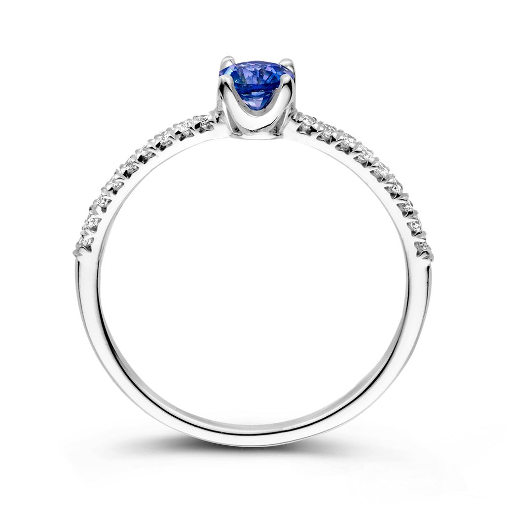 Anello in Oro Bianco 18kt con Zaffiro Blu e Brillanti da 0.15ct – Elegante