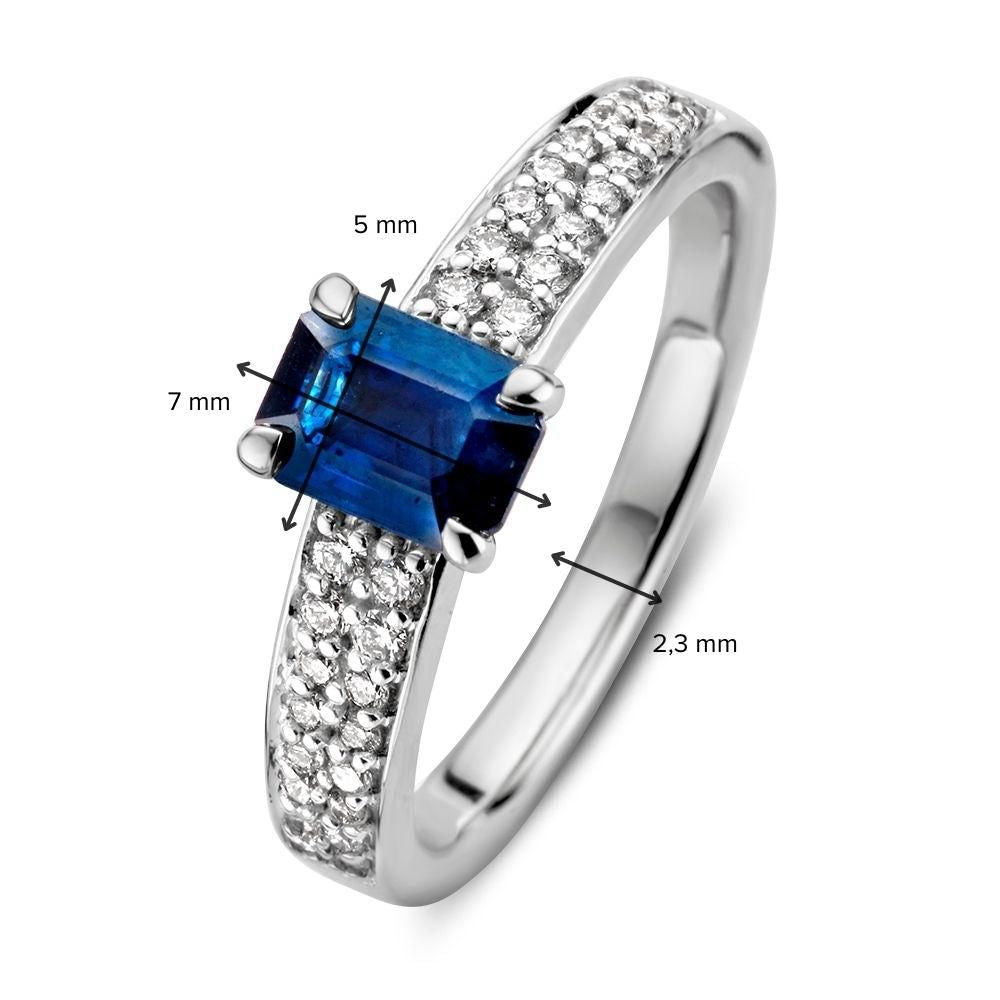 Elegante Anello in Oro Bianco con Zaffiro Blu e Diamanti