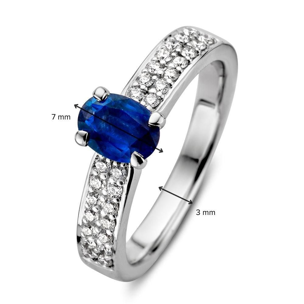 Anello in Oro Bianco con Zaffiro Blu e Diamanti