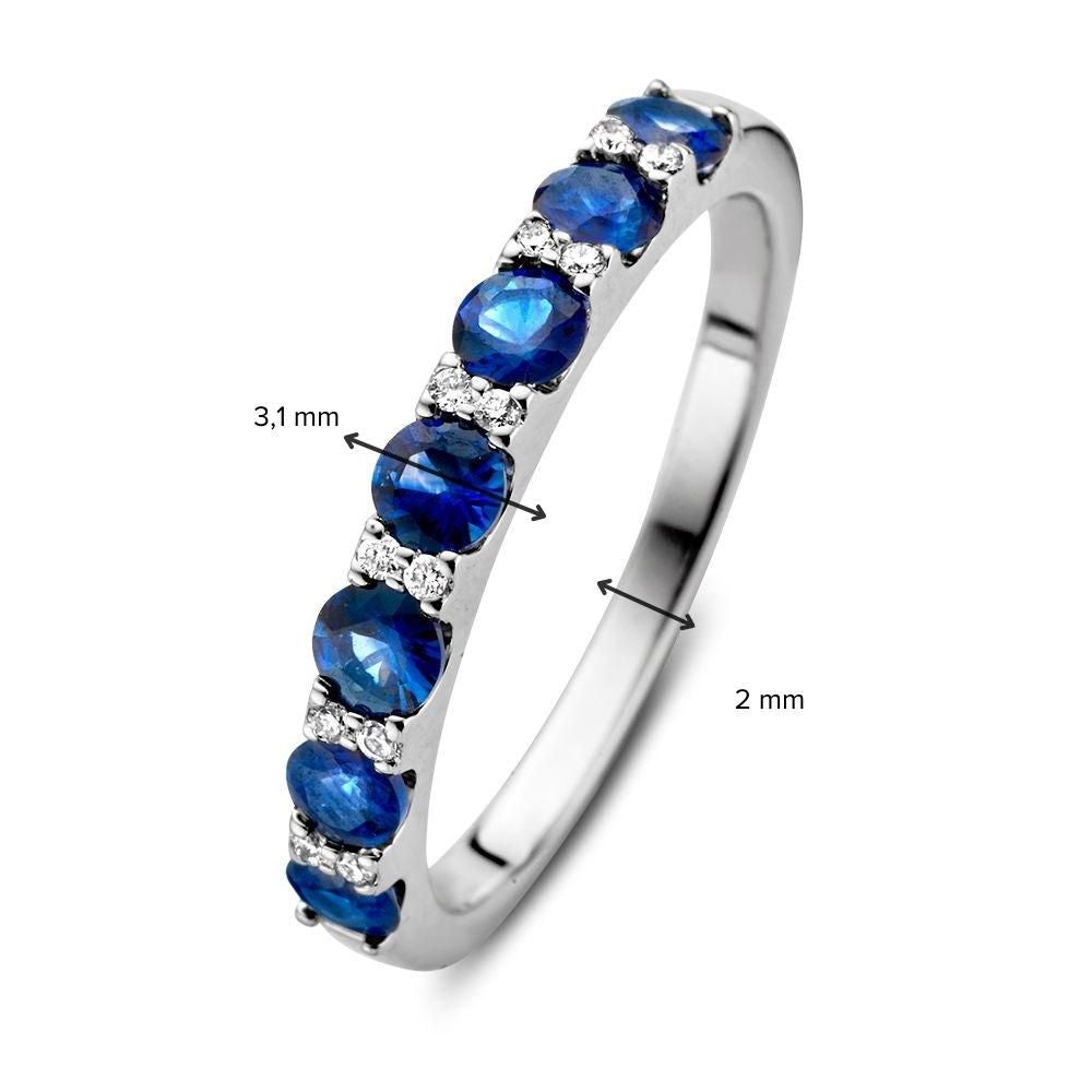 Anello in Oro Bianco 14 Carati con Zaffiro Blu da 0,90 Carati e Diamanti da 0,06 Carati