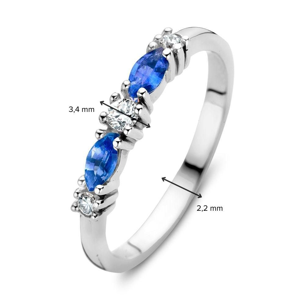 Anello 18kt oro bianco brillante + zaffiro
