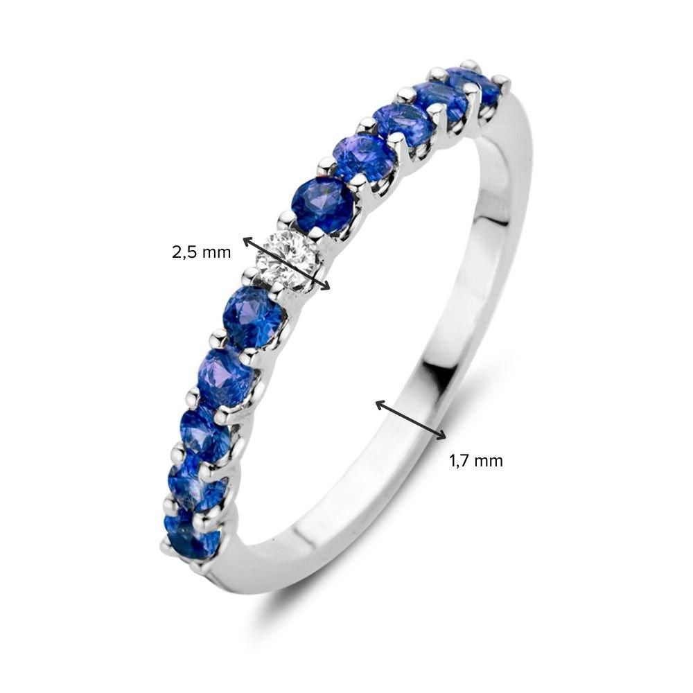 Anello in Oro Bianco con Zaffiri Blu e Brillante Bianco – Eleganza di Van der Kooij