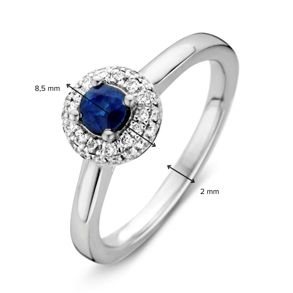 Anello da donna in oro bianco con zaffiro e brillante | Oro 14k | Van der Kooij
