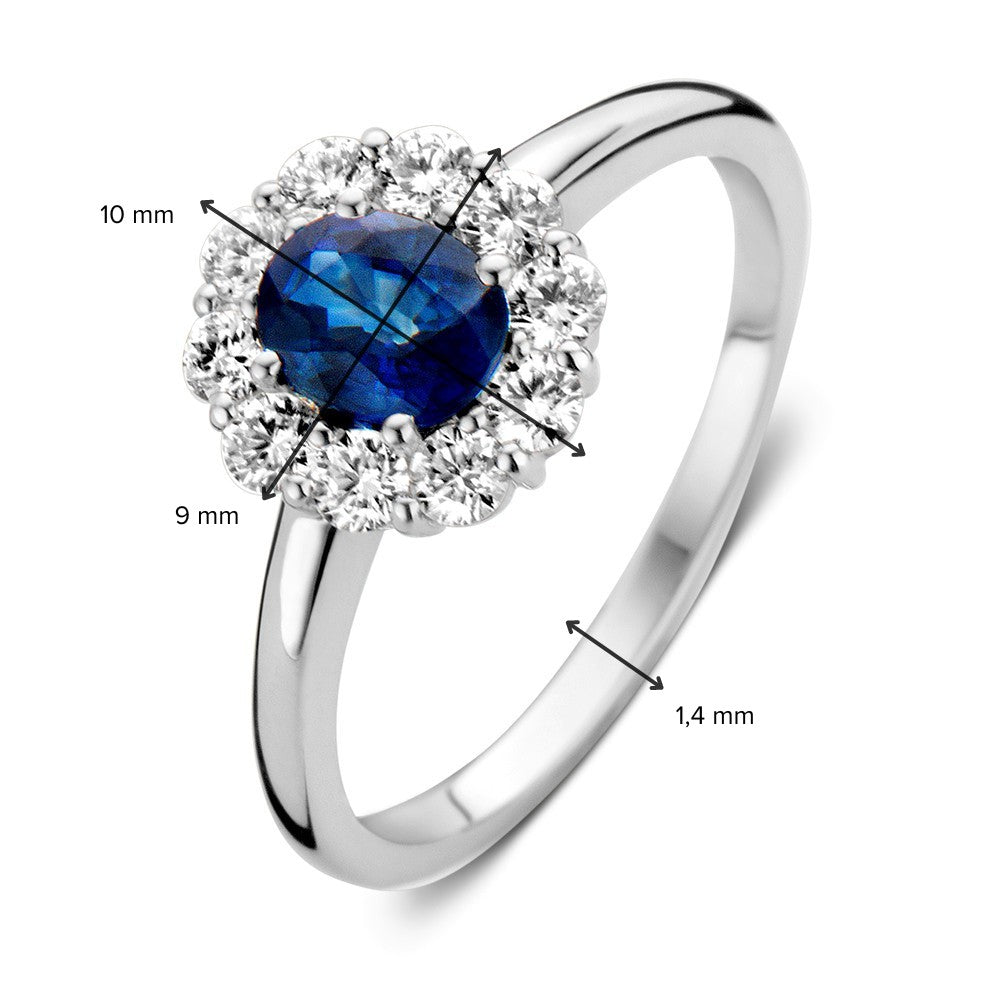 Anello in Oro Bianco con Zaffiro Blu e Diamanti – Eleganza Senza Tempo in un'Ambientazione Classica