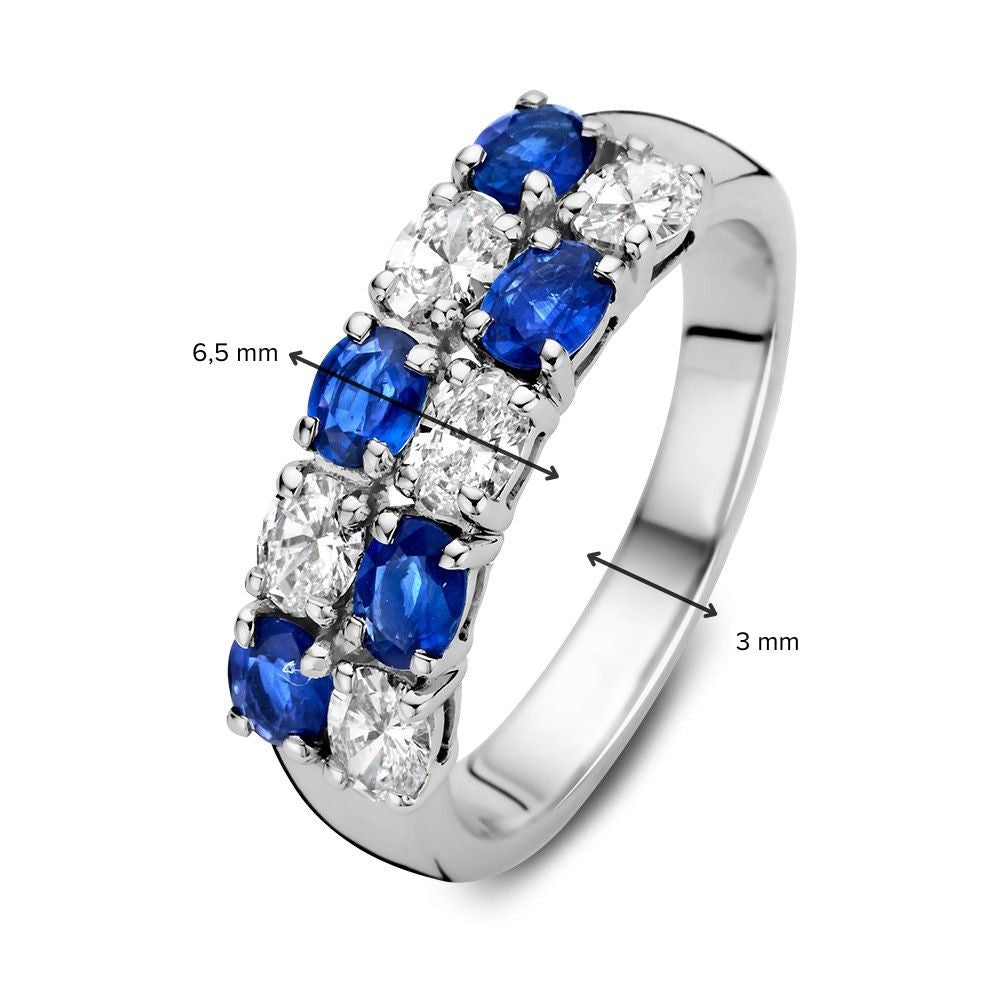 Anello in Oro Bianco 14 Carati con Zaffiro Blu Taglio Ovale e Diamanti da 0,70 Carati