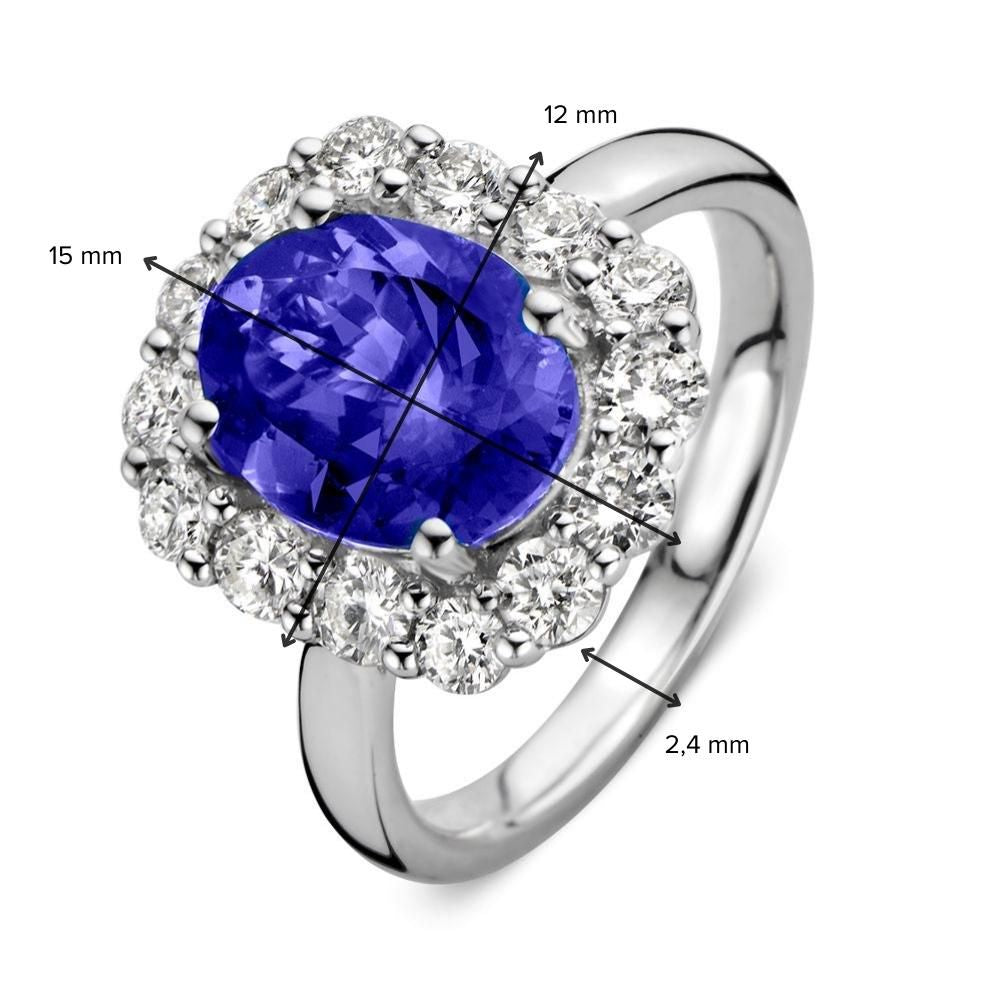 Elegante Anello Halo in Oro Bianco con Tanzanite e Diamanti – Tanzanite da 2.80 Carati