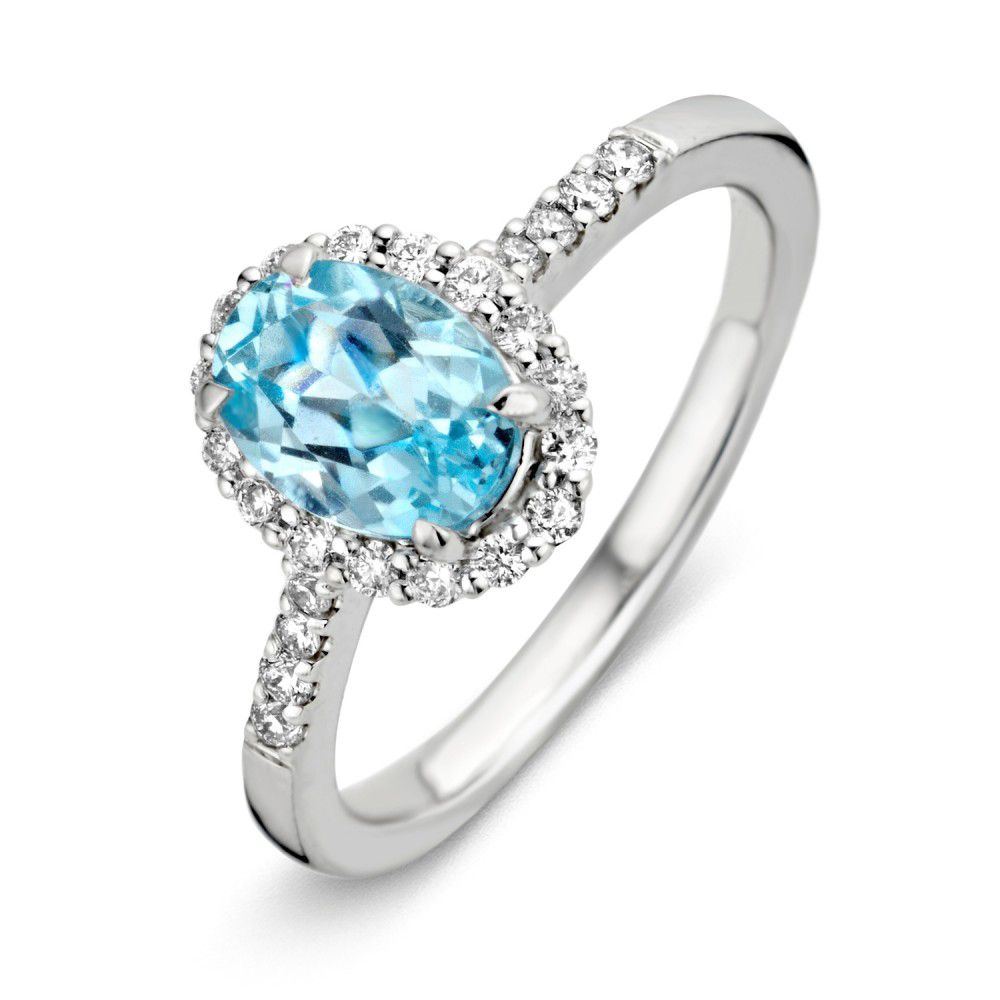 Anello in oro bianco con topazio blu da 1,70 carati e diamanti brillanti.