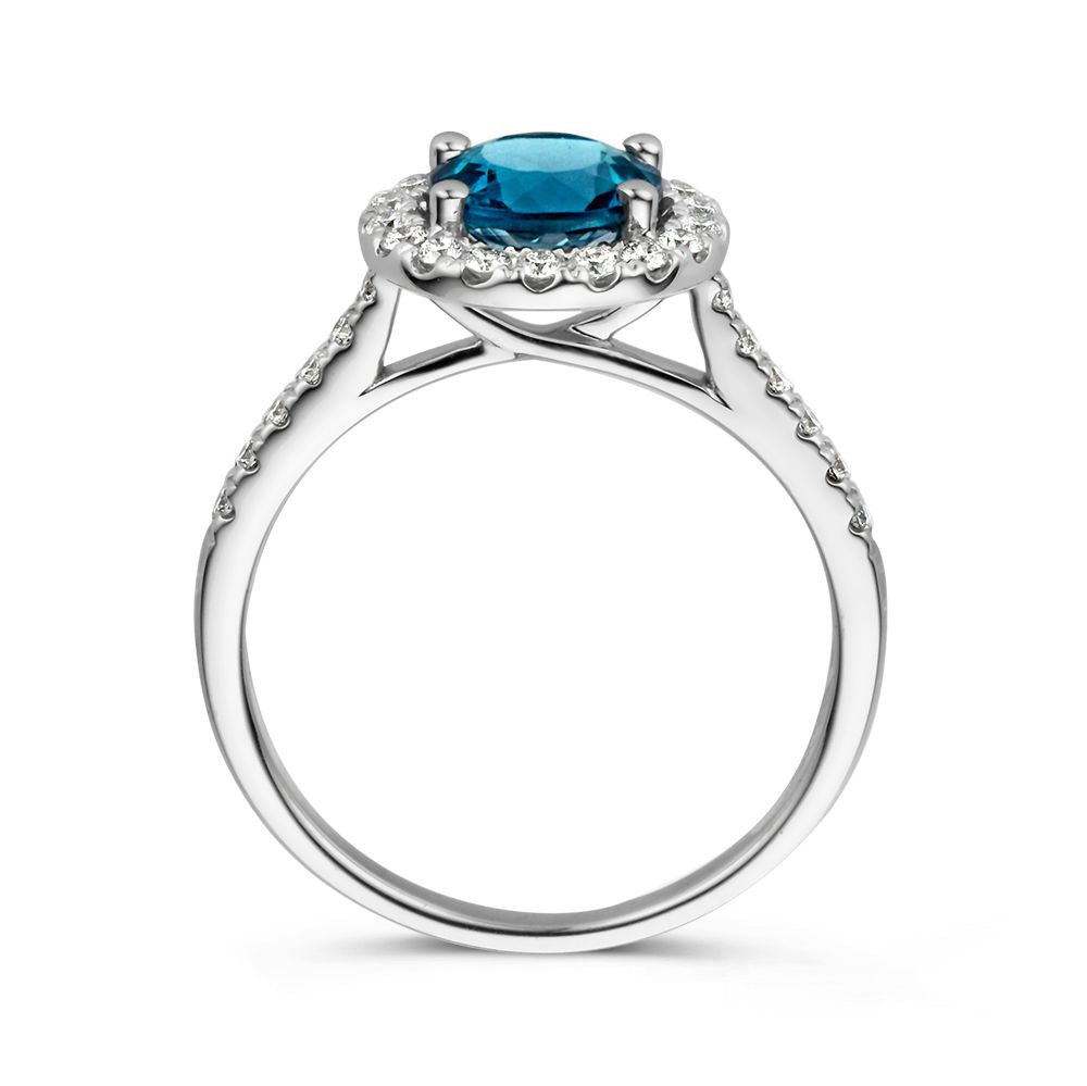 Elegante Anello in Oro Bianco con Topazio London Blue da 1,52 Carati e Diamanti da 0,40 Carati