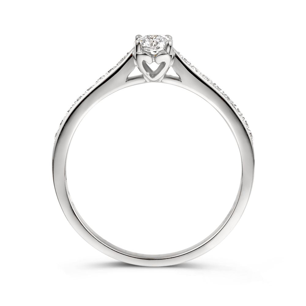 Anello in Oro Bianco con Cuore di Zirconia - Sobrio ed Elegante - Van der Kooij