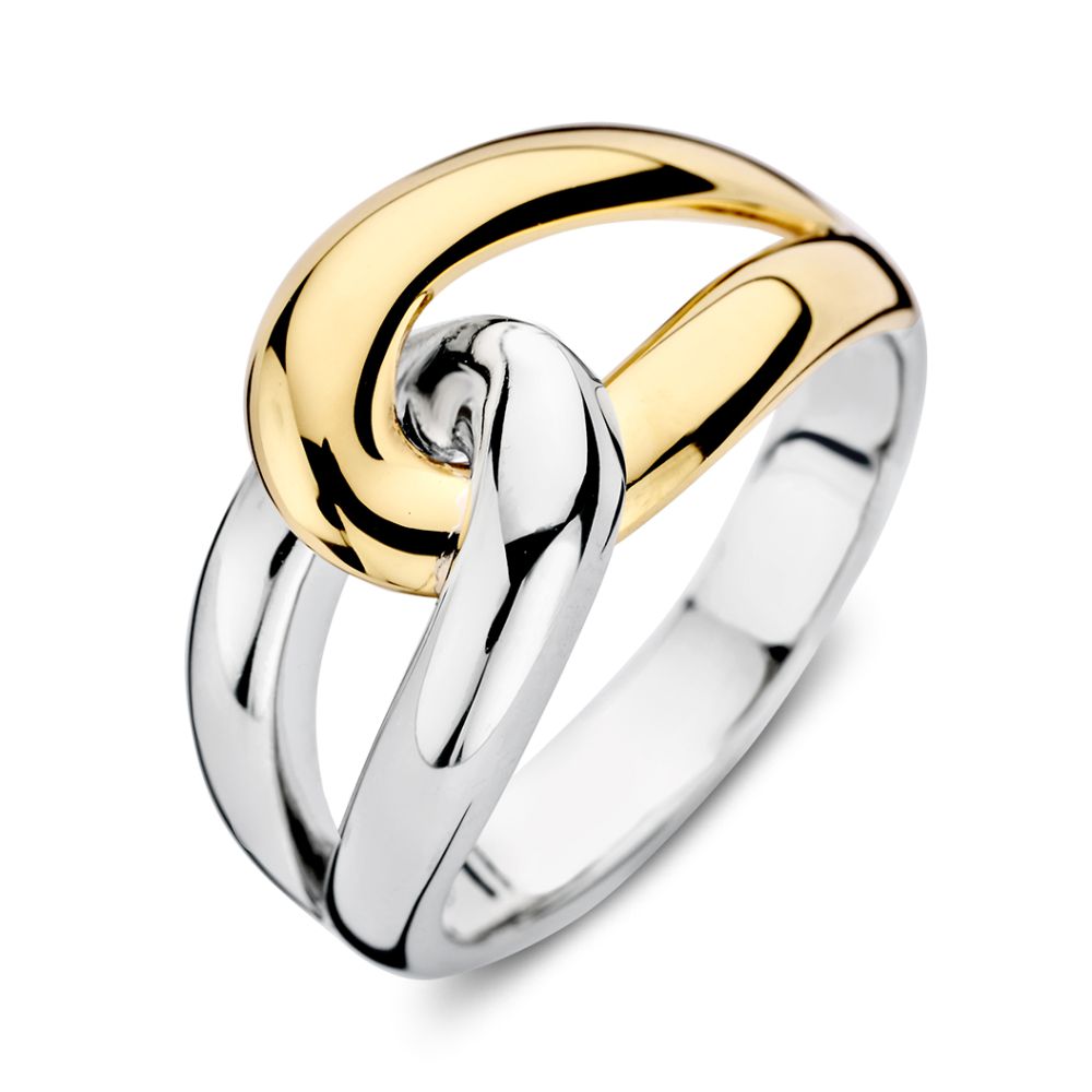 Anello da donna in argento con dettagli in oro 14 carati, design a catena distintivo.