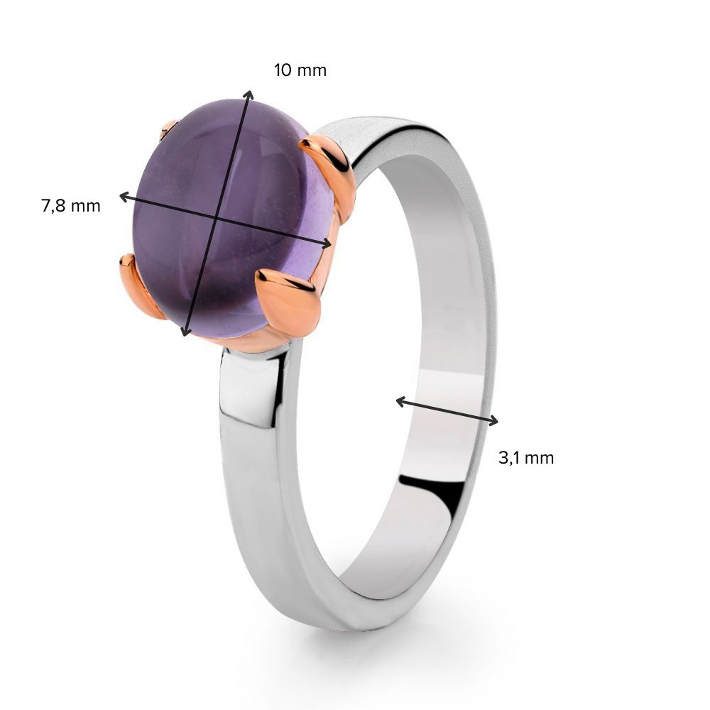 Anello da Donna in Argento Rodiato con Montatura in Oro Rosa 14 Carati e Ametista Viola – Dahlia