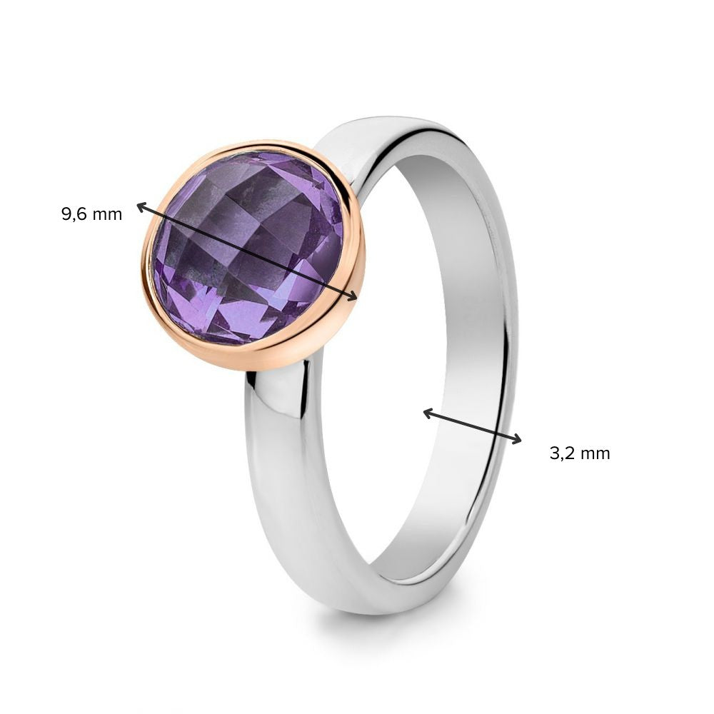 Anello da Donna in Argento Rodiato con Castone in Oro Rosa 14 Carati e Ametista Viola Sfaccettata – Dahlia