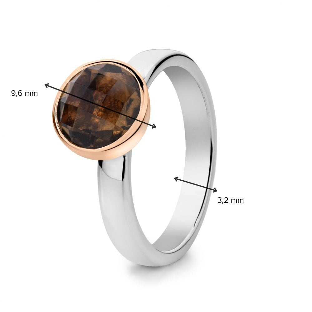 Anello da Donna in Argento Rodiato con Montatura in Oro Rosa 14 Carati e Quarzo Affumicato Sfaccettato – Girasole