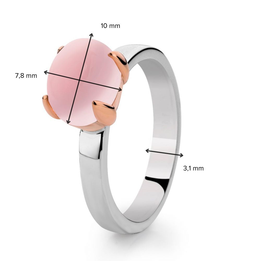 Anello da Donna in Argento Rodiato con Montatura in Oro Rosa 14 Carati e Quarzo Rosa – Orchidea