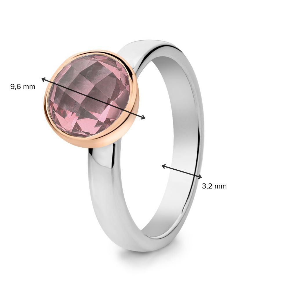 Anello da Donna in Argento Rodiato con Castone in Oro Rosa 14 Carati e Quarzo Rosa Sfaccettato – Orchidea
