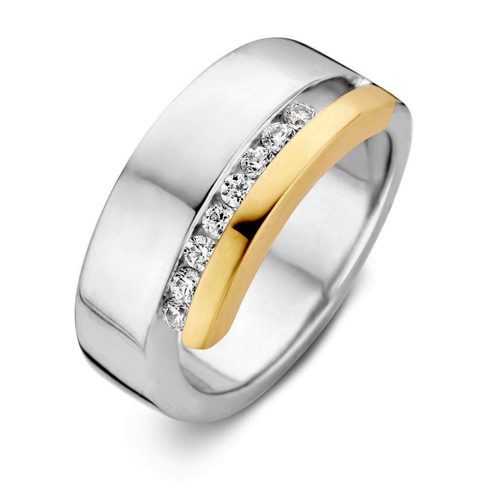 Anello in argento con dettagli in oro e zirconi.