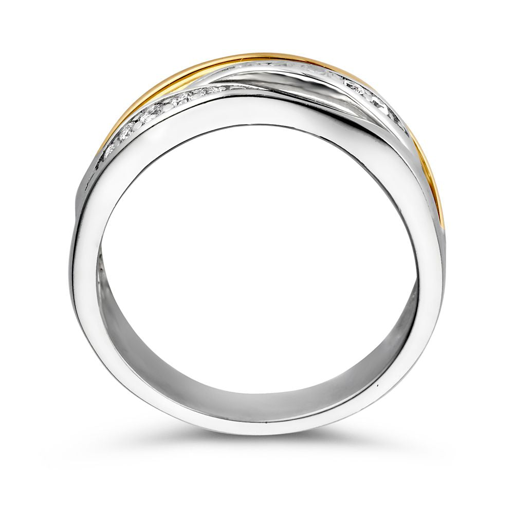 Anello da Donna in Argento Rodiato con Oro Giallo 14 Carati e Zirconi – Design Elegante e Raffinato