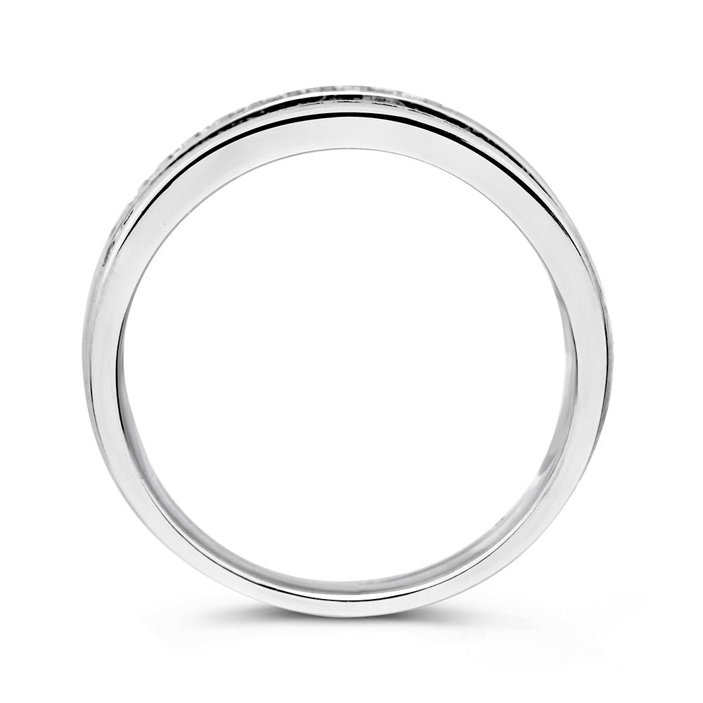 Elegante anello in argento e oro giallo 14 carati da donna con zirconi