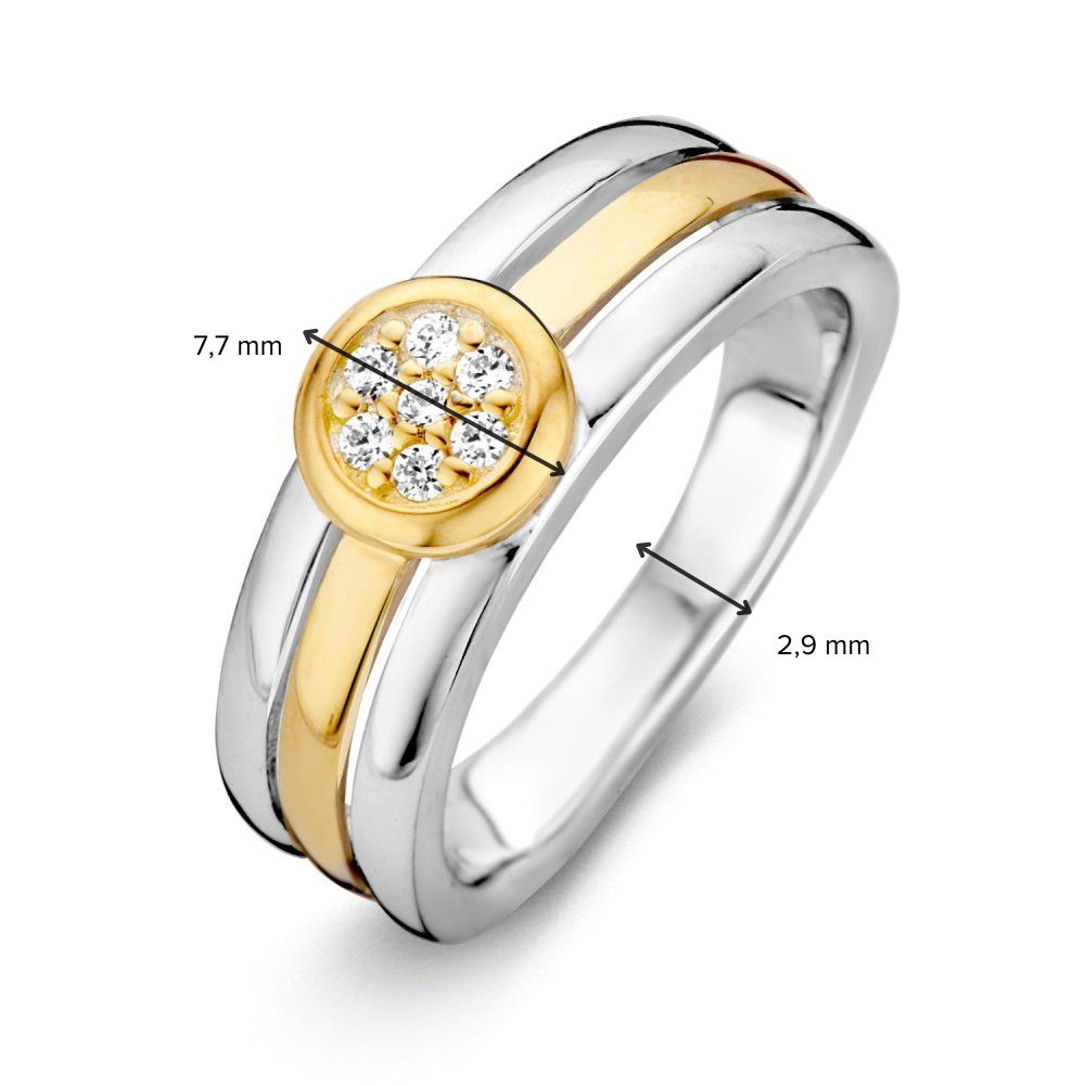 Anello da donna in argento rodiato con oro 14 carati e zirconi