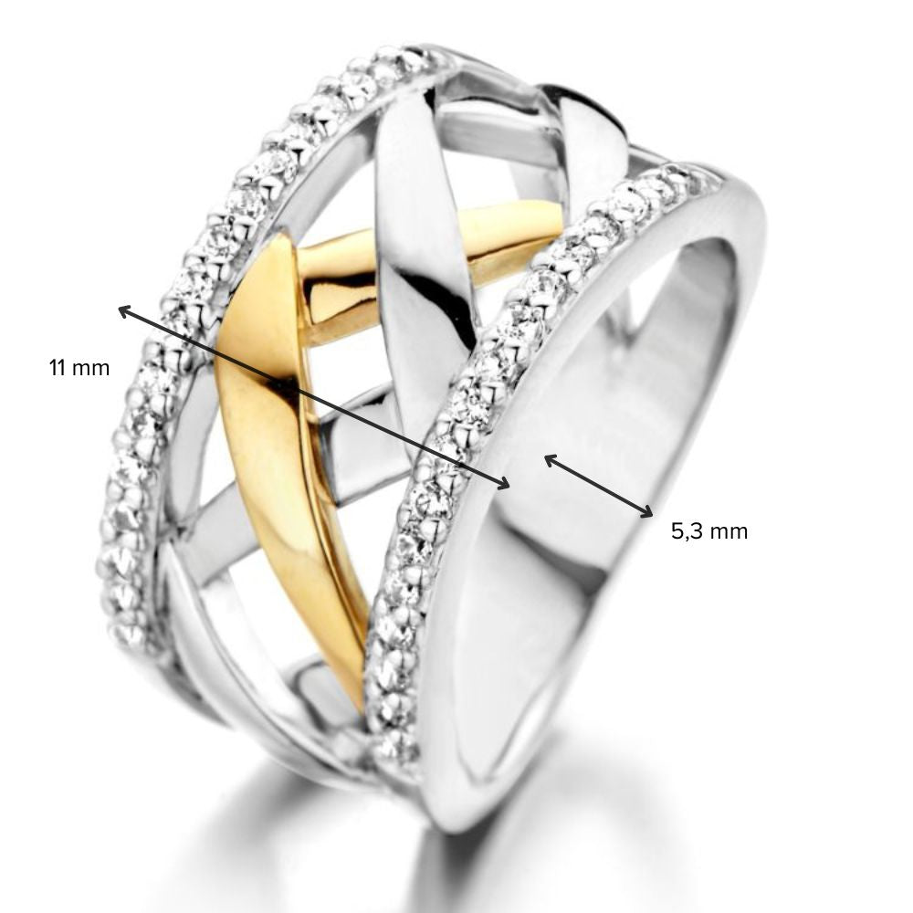 Anello da Donna in Argento Rodiato con Oro 14 Carati e Zirconi