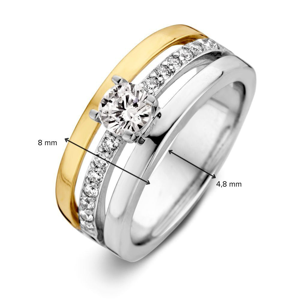 Anello da donna in argento con oro 14 carati e zirconi – Oro giallo