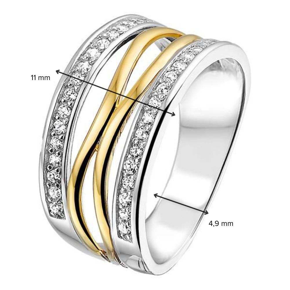 Anello da donna in argento con castone in oro giallo 14 carati e zirconi bianchi – Minimalismo elegante