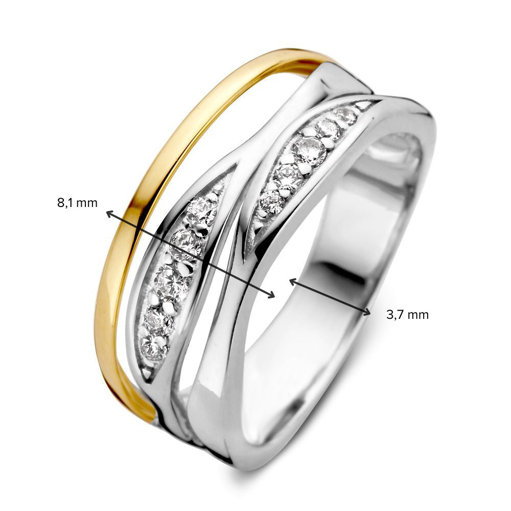 Anello da Donna in Argento Rodiato con Oro Giallo 14 Carati e Zirconi – Design Elegante e Raffinato