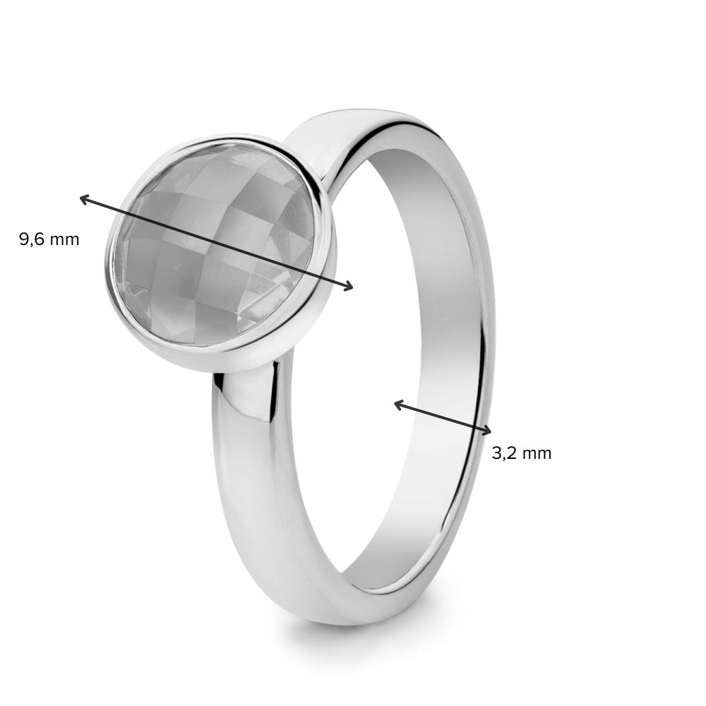 Anello da donna in argento rodiato con pietra di luna grigia sfaccettata – Loto